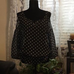 Black & White polka dot Cold Shoulder blouse